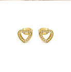 Nomination Italy Gold heart-shaped studs with clear stones on a white background. From the Soffio A'more collection 