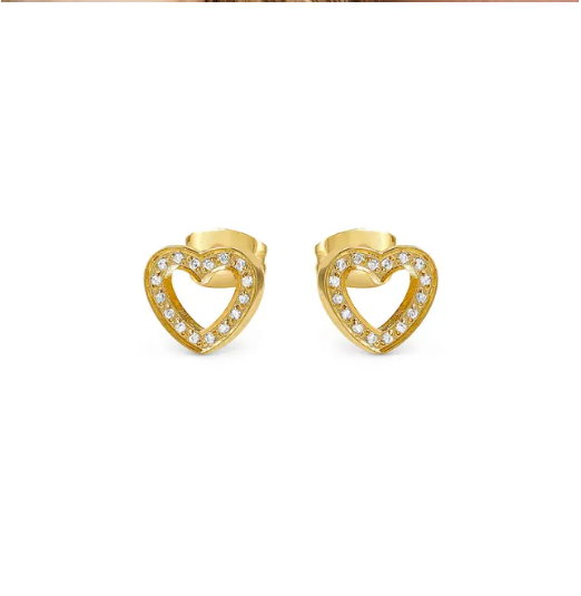 Nomination Italy Gold heart-shaped studs with clear stones on a white background. From the Soffio A'more collection 