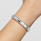 A Nomination Italy composable charm bracelet with polished rectangular links and a central Rose Gold cat charm. Composable bracelet are sold separately to the charm