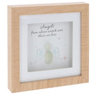 Wooden frame showing an angel made using pebbles with the sentiment angels from above watch over those we love