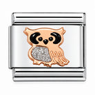 Nomination Italy composable  9k rose gold and stainless steel charm of an owl  with silver enamelled glitter