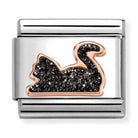 Nomination Italy classic 9k gold and stainless charm showing a cat with black enamalled glitter detailling