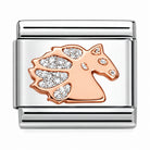 Nomination Italy classic charm in rose gold and enamelled glitter showing a unicorn 