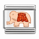 Nomination Italy composable Classic charm in 9k rose gold and stainless steel of an elephant with red enamelled glitter detailing