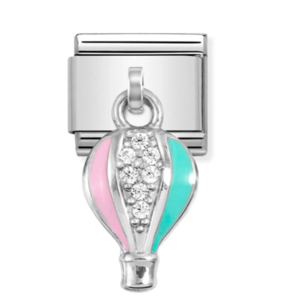 Nomination Italy Composable Silver Hot Air Balloon Pendant Charm with Cubic Zirconia and Enamel