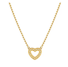 Gold heart-shaped nomination Italy necklace from the soffio A'more collection.  With clear stones on a white background