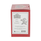 A red rectangular product box with a white front label reading 'Disney Traditions "Dopey Ornament"' and showing a small illustration of Dopey, photographed on a plain white background.