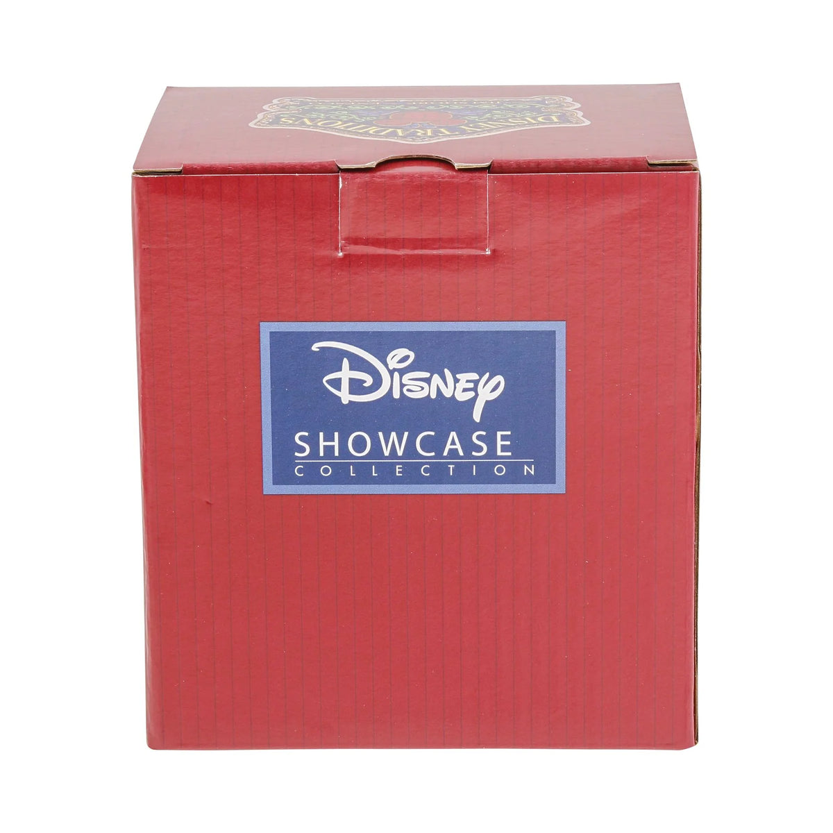 A red cardboard display box for Disney Showcase Collection, featuring a blue and white Disney Showcase Collection label on the front, set against a plain white background.