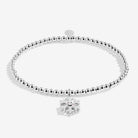 Silver-plated beaded bracelet with a snowflake charm on a white background