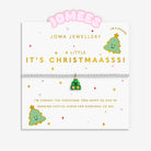 Joma Jewellery Jomee's Christmas tree charm on a white card with festive text