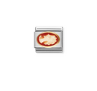 composable nomination Italy cameo charm. featuring a carved female's head on orange shell backing set in 18k yellow gold on a stainless steel composable link.