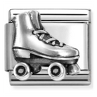 Silver roller skate charm on a white background