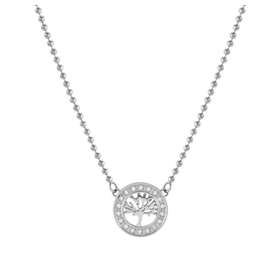 Silver nomination Italy necklace with a tree-of-life pendant on a white background from the Soffio A'more collection 