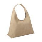 Beige handbag on a light gray background