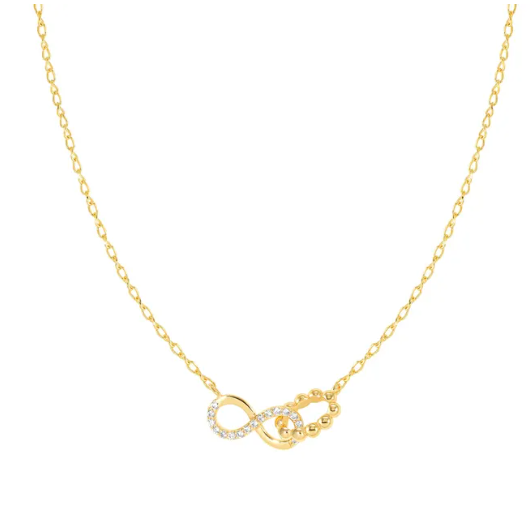 Gold necklace with a unique pendant on a white background