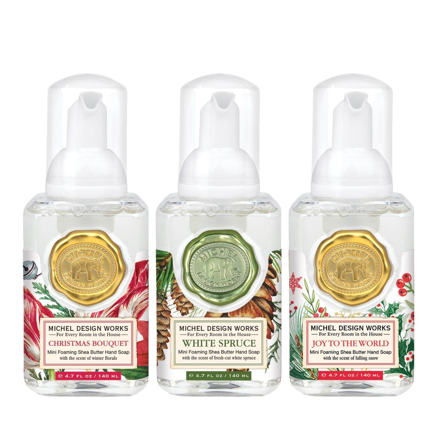 Michel Design Works Foaming Hand Soap Michel Design Works Mini Foaming Hand Soap Set - Christmas - Christmas Bouquet, White Spruce, Joy to the World