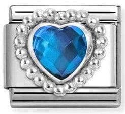 Nomination Italy - Classic Sterling Silver & Cubic Zirconia - Faceted Blue Heart With Dot Setting Charm