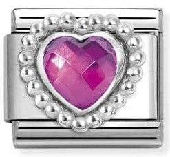 Nomination Italy - Classic Sterling Silver & Cubic Zirconia -Faceted Fuchsia Heart with Dot Setting Charm