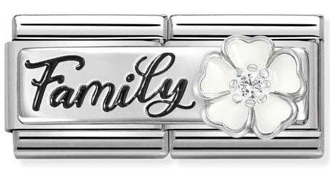 Nomination Italy - Classic Sterling Silver, Enamel And C/Z - Double Family With Flower Charm