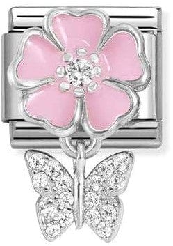 Nomination Italy 331814/02 Classic CHARMS steel, 925  silver, enamel, cz Pink flower with butterfly