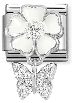Nomination Italy 331814/05 Classic CHARMS steel, 925  silver, enamel, cz White flower with butterfly
