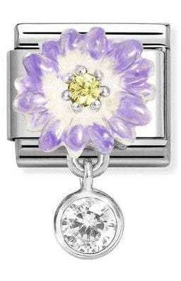 Nomination Italy 331814/12 Classic CHARMS steel, 925 silver, enamel , cz Lilac daisy with roundel