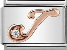 Nomination Italy Rose Gold Composable Charm with Cubic Zirconia, featuring the letter J