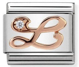 Nomination Italy Rose Gold Composable Charm with Cubic Zirconia, featuring the letter L