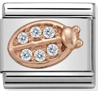 Nomination Italy Composable Link with S/steel , rose gold ,Showing a  White Ladybird with Cubic Zirconias 