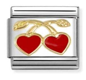 Nomination Italy Composable Gold 030207/55 Classic LOVE in stainless steel with enamel and 18k gold RED hearts cherry