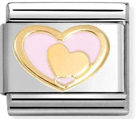 Nomination Italy Composable Gold 030283/30 Classic LOVE 2 stainless steel, enamel and 18k gold Heart in heart PINK