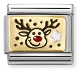 Nomination Italy Composable Gold 030289/11  Classic PLATES (IC) in steel, enamel, 18k gold Reindeer RED nose