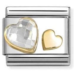 Nomination Italy Composable Gold 030613/08 Classic C.Z. FACETED, SYMBOLS, steel, 750 gold WHITE double hearts
