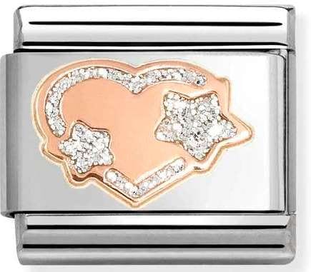 Nomination Italy Composable Rose 430202/42 Classic steel, enamel & 9k rose gold Silver glitter star heart