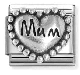 Nomination Italy Composable Silver 330101/80 Classic OXIDIZED SYMBOLS in st.steel and 925 sterling silver Heart with dots Mum