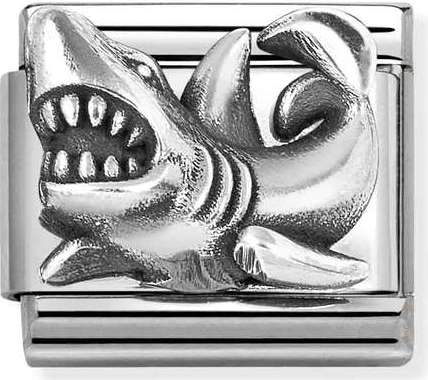 Nomination Italy Composable Silver 330101/87 Classic OXIDIZED SYMBOLS in st.steel  925 silver Shark
