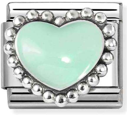 Nomination Italy Composable Silver 330204/35 Classic stainless steel, enamel , 925  silver Pastel green raised heart