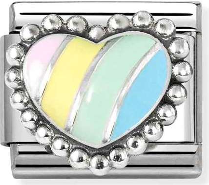 Nomination Italy Composable Silver 330204/37 Classic ,steel, enamel ,925 sterling silver Oastel striped heart
