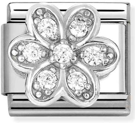 Nomination Italy Composable Silver 330322/06 CL SYMBOLS steel, Cz and 925 sterling silver RICH WHITE daisy