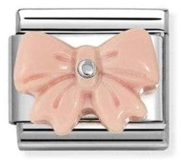 Nomination Italy Composable Classic Charm with Cubic Zirconia Pink Resin Bow S,steel and 925 sterling silver.