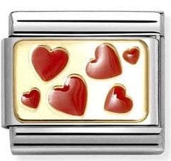 Nomination Italy Link 030284/59 Classic PLATES steel , enamel and 18k gold Hearts plate
