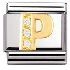 Nomination Italy Link 030301/16 Classic LETTER P,S/Steel,Bonded Yellow Gold CZ