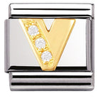 Nomination Italy Link 030301/22 Classic LETTER V ,S/Steel,Bonded Yellow Gold,CZ