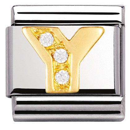 Nomination Italy Link 030301/25 Classic LETTER Y .S/Steel,Bonded Yellow Gold, CZ