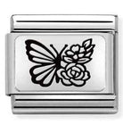 Nomination Italy Link 330111/22  Classic PLATES (IC) steel ,925 silver. Butterfly FLOWERS