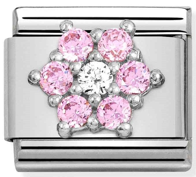 Nomination Italy Link 330322/03 SYMBOLS steel,Cz  silver 925 RICH  PINK & WHITE flower
