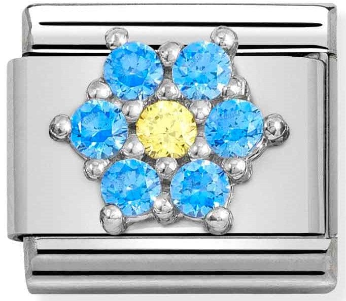 Nomination Italy Link 330322/04 SYMBOLS steel, Cz silver 925 RICH LIGHT BLUE & YELLOW flower