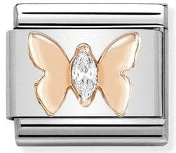 Nomination Italy Rose Gold Composable Charm with White Cubic Zirconia, showing a Butterfly design.