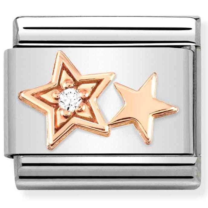 Nomination Italy Rose Gold Composable Charm with White Cubic Zirconia, in a Double Star design.