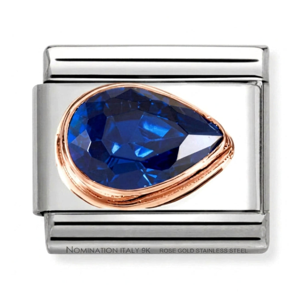 Nomination Italy Link 430606/007 Classic Blue Cubic Ziriconia FACETED RIGHT DROP in steel and 9k rose gold 